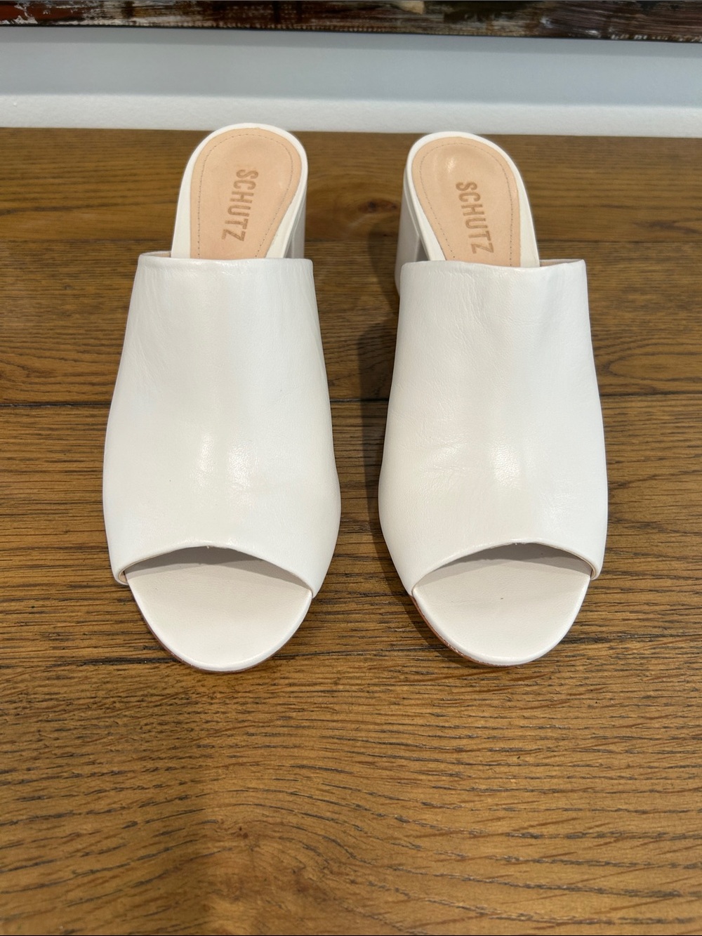 SCHUTZ Cream Open-Toe Block Heel Mules